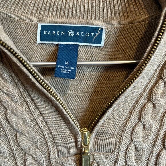 Karen Scott 1/4 Zip Pullover Tan SZ M - Picture 2 of 4